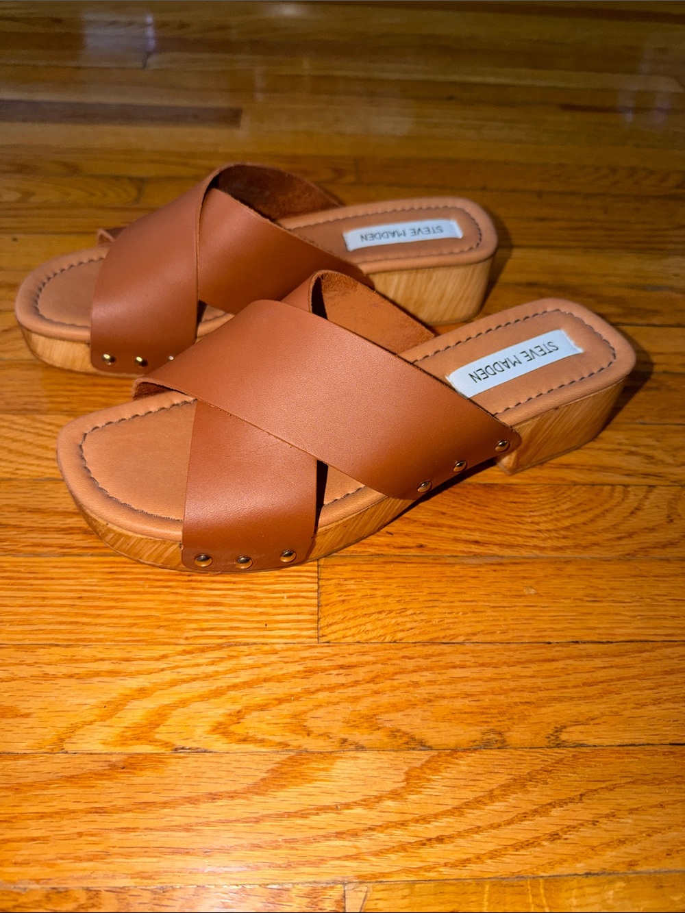Steve Madden Cognac Crossband Slide Clogs